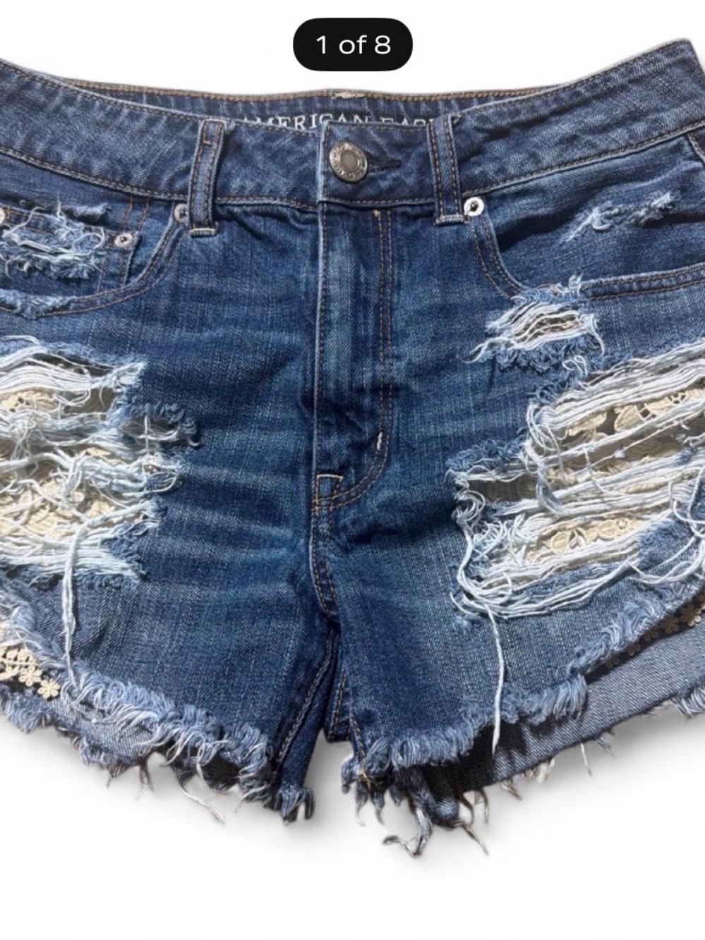 American Eagle Outfitters Women's Sz 6 Distressed denim shorts with lace underla